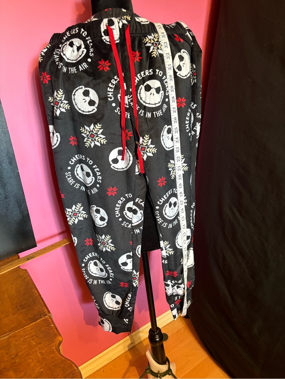 Ladys Black Jack Skellington Pajama Pants with Red Accents